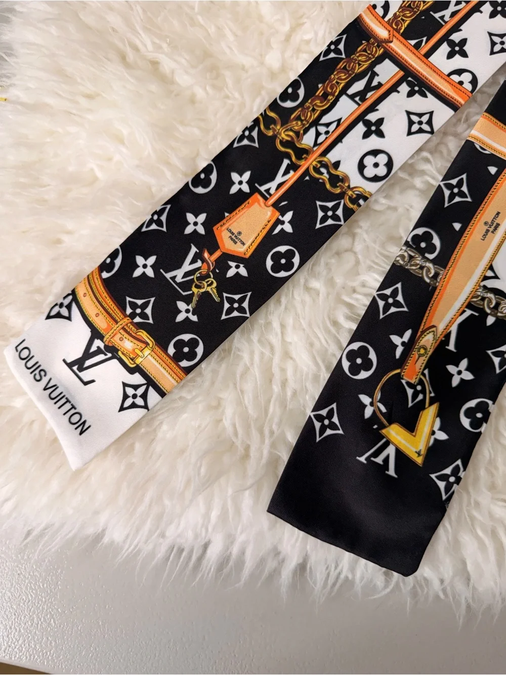 Black & White Monogram Silk Twilly Scarf